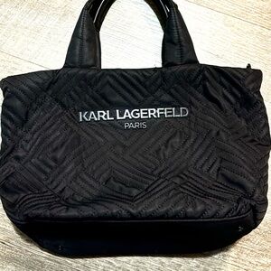 Karl Lagerfeld Black Quilted Shoulder Tote Bag with Logo 12”long about 4”deep